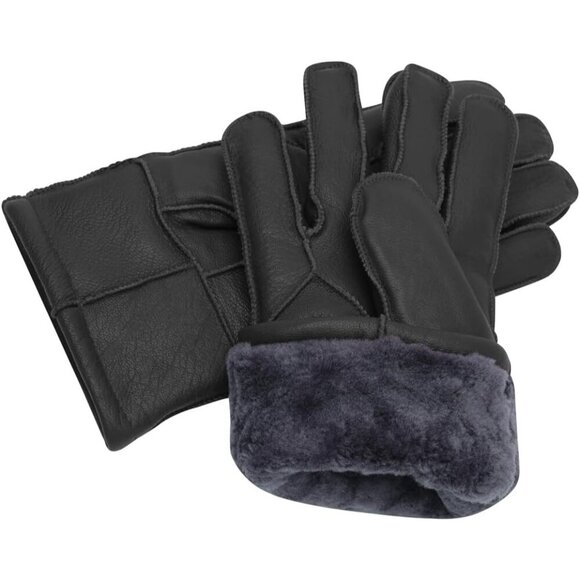 Harssidanzar Men's Black Winter Leather Gloves Sheepskin Warm Shearling Lined - Picture 2 of 8